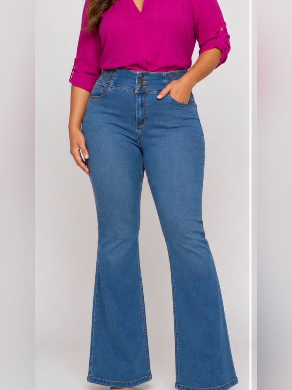 High Waist Flare Jeans in Medium Blue XL New Without Tag